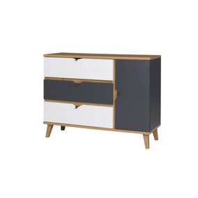 Memone Sideboard Cabinet - Versatile Golden Oak with Graphite & White Matt Finish - W1200mm x H900mm x D400mm