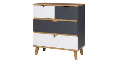 Memone Spacious Chest of Drawers - Golden Oak with Graphite & White Matt Fronts - W810mm x H900mm x D400mm