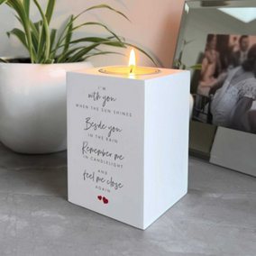Memorial Wooden Tea Light Holder - White Wooden Remembrance Candle Holder with Poem