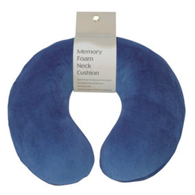 Memory Foam Neck Cushion - Blue Velour Removable Cover - Reduces Neck Tension