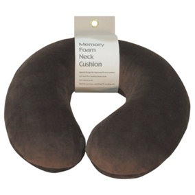Memory Foam Neck Cushion - Brown Velour Removable Cover - Reduces Neck Tension