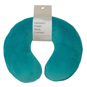 Memory Foam Neck Cushion - Green Velour Removable Cover - Reduces Neck Tension