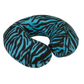 Memory Foam Neck Travel Cushion - Removeable Velour Cover - Blue Tiger Print