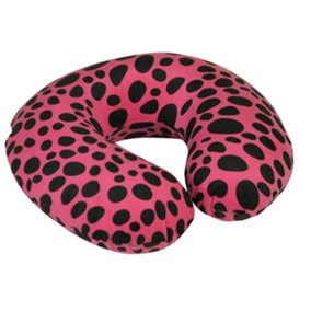 Memory Foam Neck Travel Cushion - Soft Velour Cover - Pink Leopard Print Design