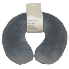 Memory Foam Neck Travel Cushion - Soft Velour Removeable Cover - Grey Fabric