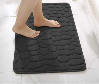 Memory Foam Pebbles Bath / Pedestal Mat Set Non Slip 2 Piece BLACK
