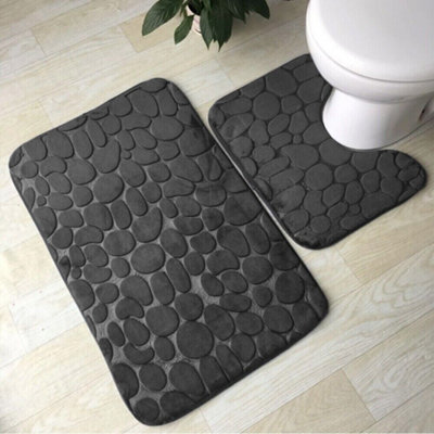 Memory Foam Pedestal Bath Mat Set Black DIY at B&Q