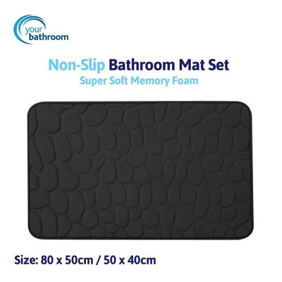 Memory Foam Pedestal Bath Mat Set - Black - 5