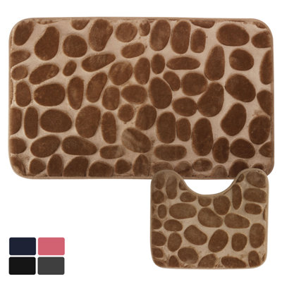 Memory Foam Pedestal Bath Mat Set - Cream