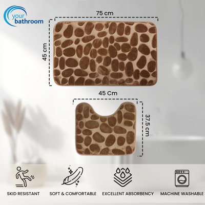 Memory Foam Pedestal Bath Mat Set - Cream - 3