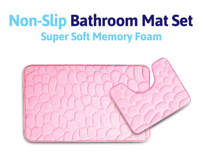Memory Foam Pedestal Bath Mat Set - Pink
