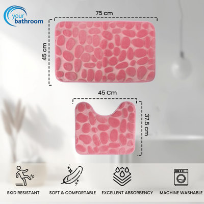 Memory Foam Pedestal Bath Mat Set - Pink - 3