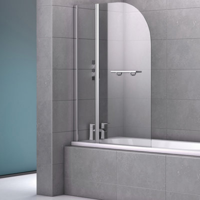 Memphis Chrome Double Curved Frameless Bath Screen with Towel Rail (W)1000mm (H)1400mm