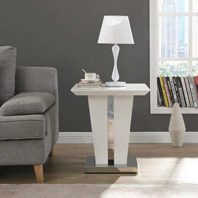 Memphis High Gloss Lamp Table In White With Glass Top