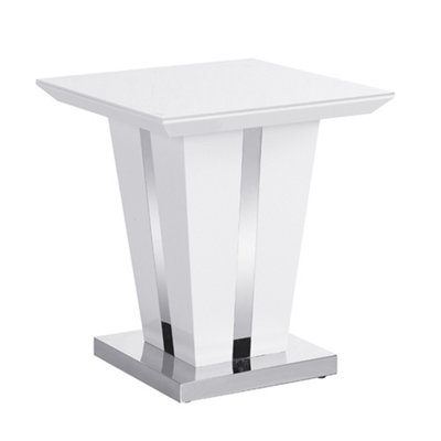 Memphis High Gloss Lamp Table In White With Glass Top