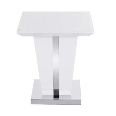Memphis High Gloss Lamp Table In White With Glass Top