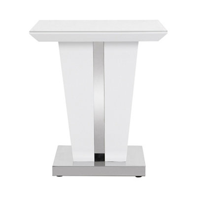 Memphis High Gloss Lamp Table In White With Glass Top