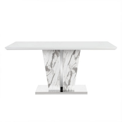 Memphis Large Dining Table In Filo Marble Effect With Glass Top