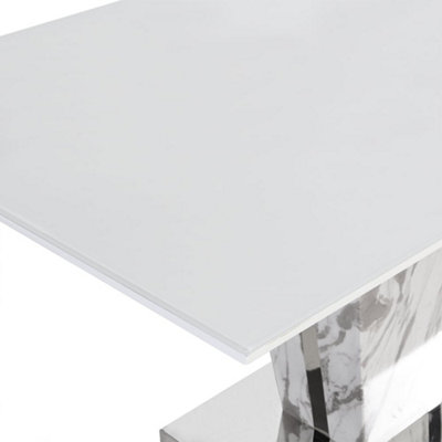 Memphis Large Dining Table In Filo Marble Effect With Glass Top
