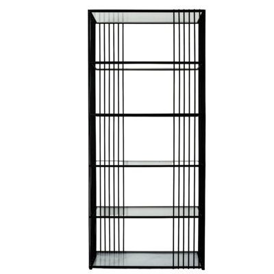 Memphis Minimalist Black Metal Tall Shelving Unit with Glass Shelves
