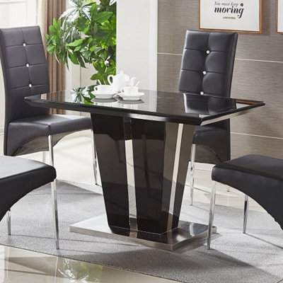 Memphis Small High Gloss Dining Table In Black With Glass Top | DIY at B&Q
