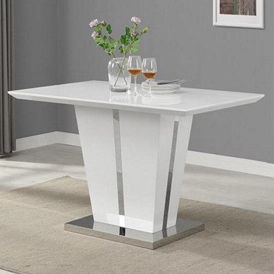 Memphis Small High Gloss Dining Table In White With Glass Top | DIY at B&Q