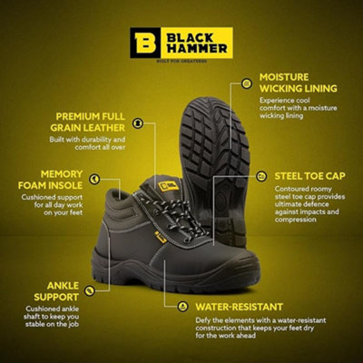 Men's Safety Boots Steel Toe Cap Midsole Protection Full Grain Leather ...