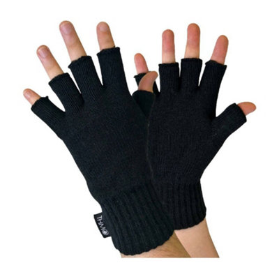 Mens 3m Thinsulate Winter Fingerless Gloves L/XL Black
