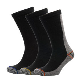 Mens 3pk Storm Ridge Heavy Weight Full Terry Work Socks Reinforced Durability - Black