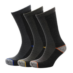 Mens 3pk Storm Ridge Heavy Weight Full Terry Work Socks Reinforced Durability - Grey
