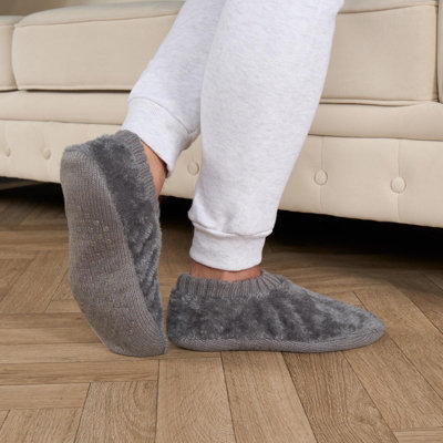Mens Bed Socks Slipper Teddy Fleece Fluffy Marl Lounge Soft Charcoal S M