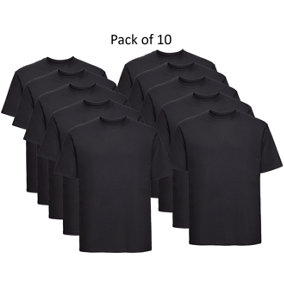Mens Plain T-Shirt Russell Classic Cotton Ringspun Short Sleeve - 2XL - Black - Pack of 10