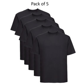 Mens Plain T-Shirt Russell Classic Cotton Ringspun Short Sleeve - 2XL - Black - Pack of 5