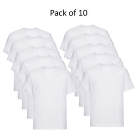 Mens Plain T-Shirt Russell Classic Cotton Ringspun Short Sleeve - 2XL - White - Pack of 10