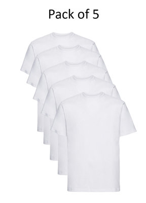 Mens Plain T-Shirt Russell Classic Cotton Ringspun Short Sleeve - 2XL - White - Pack of 5