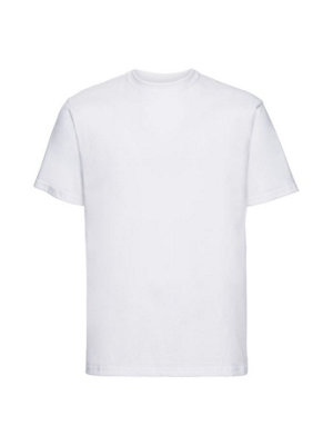 Mens Plain T-Shirt Russell Classic Cotton Ringspun Short Sleeve - 2XL - White - Pack of 5