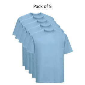 Mens Plain T-Shirt Russell Classic Cotton Ringspun Short Sleeve - XL - Sky - Pack of 5
