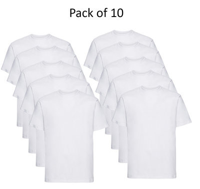 Mens Plain T-Shirt Russell Classic Cotton Ringspun Short Sleeve - XL - White - Pack of 10