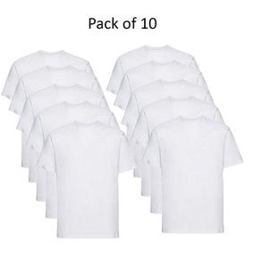 Mens Plain T-Shirt Russell Classic Cotton Ringspun Short Sleeve - XL - White - Pack of 10