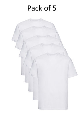 Mens Plain T-Shirt Russell Classic Cotton Ringspun Short Sleeve - XL - White - Pack of 5