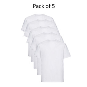 Mens Plain T-Shirt Russell Classic Cotton Ringspun Short Sleeve - XL - White - Pack of 5