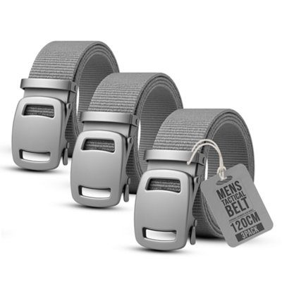 Mens Tactical Nylon Belts 3 Pack Gray with Quick-Release Slide Buckles ...