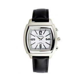 Mens Talking Atomic Watch - Radio Controlled Wristwatch with Audible Time & Date in UK Voice, Square Face & Black Leather Strap