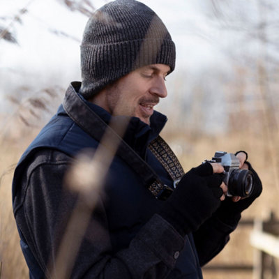 Mens Thermal Beanie Hat with Drop Neck One Size Black
