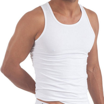 Mens White Vest Fitted Gym Training Tank Top T Shirt New