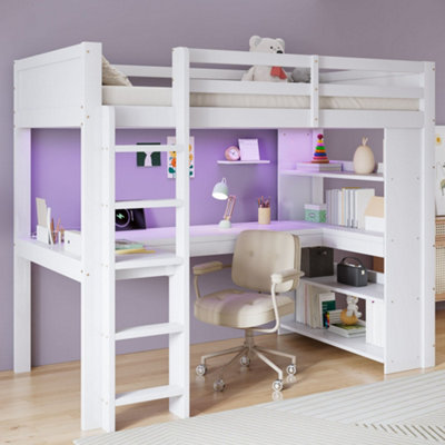 Merax 3ft Loft Bunk Bed 90 X 190 cm, Wooden Bed with LED Lights ...