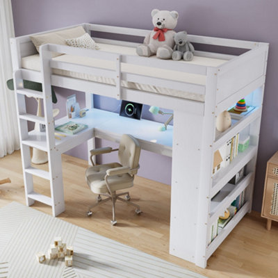 Merax 3ft Loft Bunk Bed 90 X 190 cm, Wooden Bed with LED Lights ...