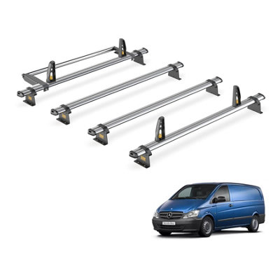 Mercedes Vito 4 Bar Roof Rack + Ladder Roller for 2003-2014 (Compact (L1) or Long (L2) Wheelbase with Barn Doors) - Van Guard