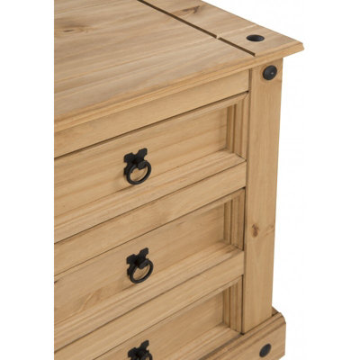 Mercers Furniture Corona 3 Drawer Bedside Table Chest Cabinet Solid Pine with Mexican Styling