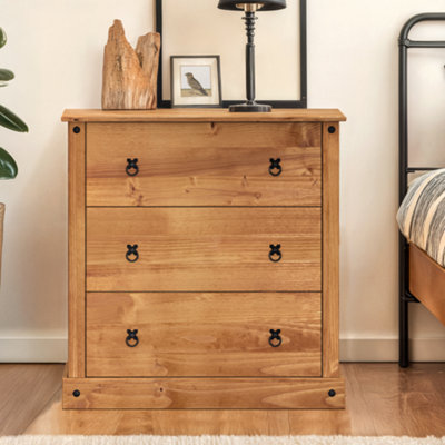 Mercers Furniture Corona 3 Drawer Budget Chest of Drawers Solid Pine with Mexican Styling